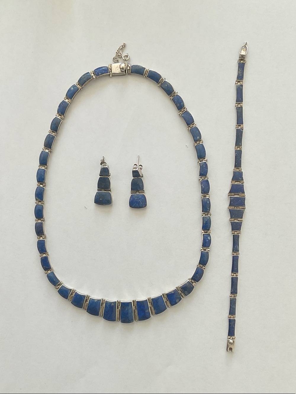Sterling Silver Lapis Blue Stone Necklace, Bracelet & Earring Set